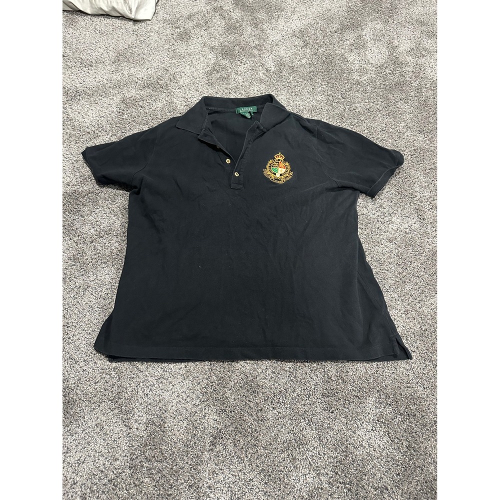 Lauren Ralph Lauren Black Crest Embroidered Polo Shirt Womens 1X Short Sleeve